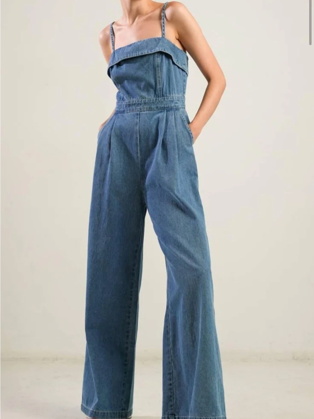 Women's Blue Denim Wide-Leg Jumpsuit (ZIPPER IS BROKEN)